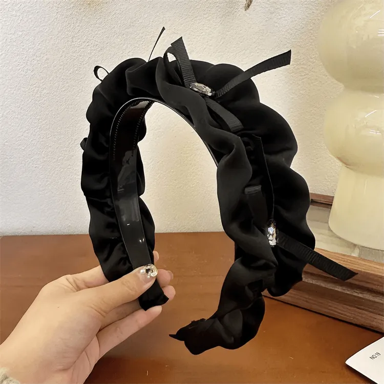 白鹿同款发箍女超仙褶皱黑色高颅顶发卡宽边发饰夏天法式复古头箍