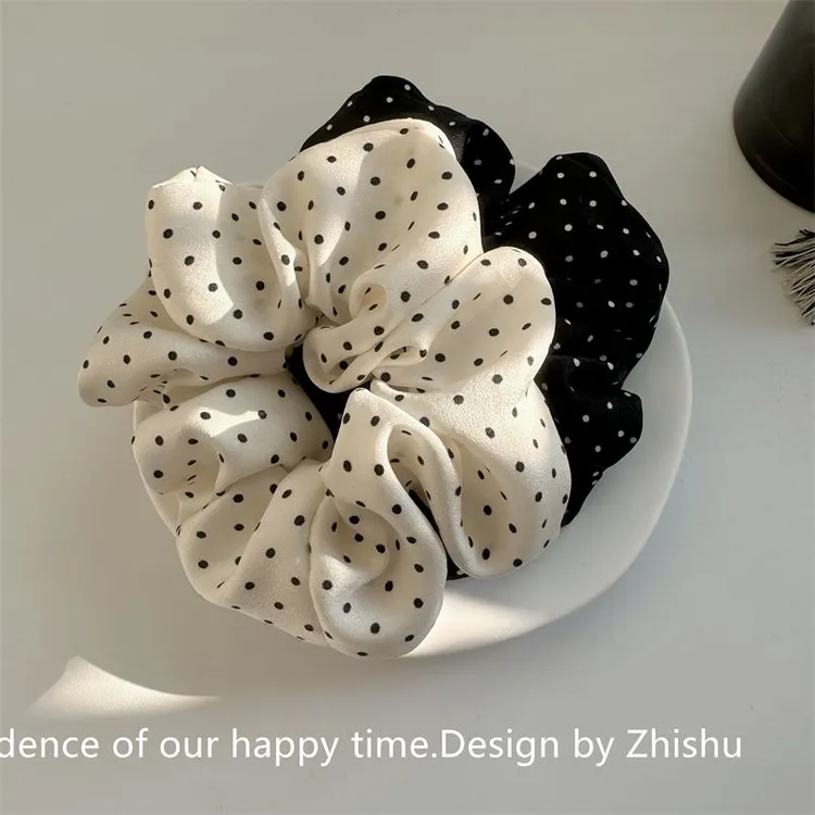 韩系波点发圈扎马尾缎面真丝大点点肠圈扎马尾头绳简约百搭风发绳