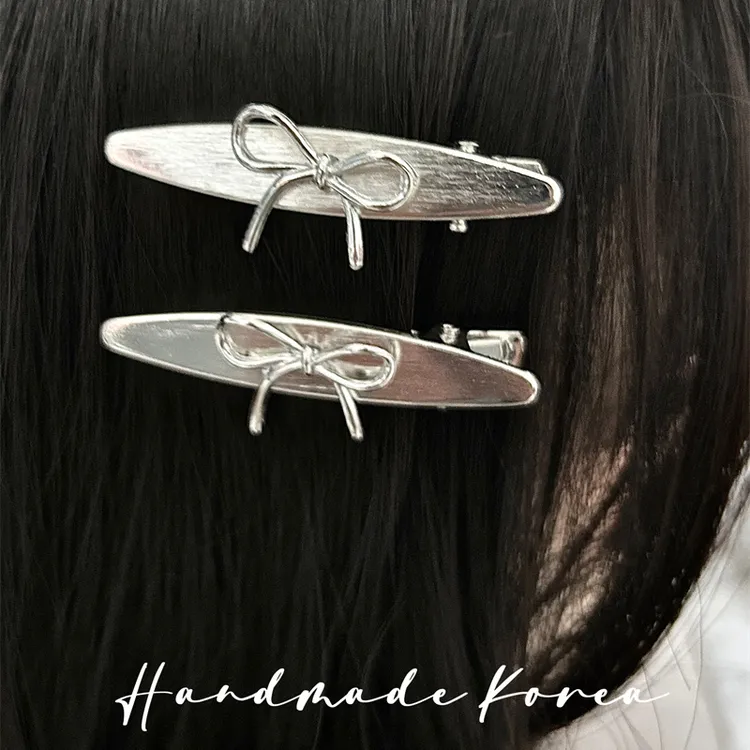 韩系银色蝴蝶结发夹侧边高级感刘海鸭嘴夹2024新款后脑勺夹子头饰