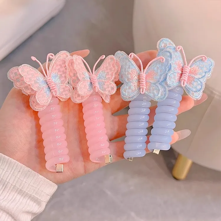 儿童蝴蝶结电话线发圈头绳甜美女童不伤发头饰小女孩高弹耐用发圈