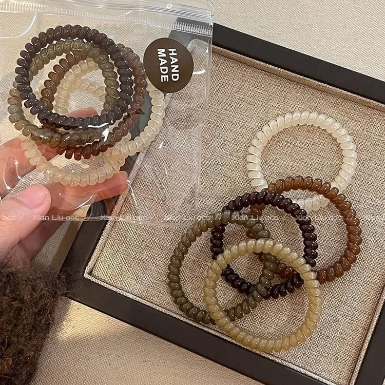 细款奶咖色系果冻质感电话线发圈气质简约基础发绳马尾皮筋新款