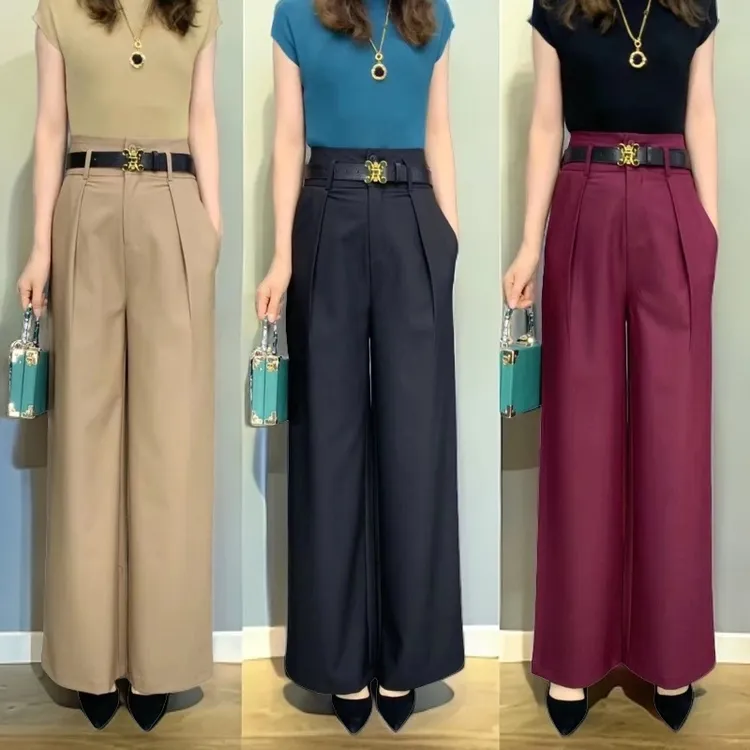 （送腰带）2025夏季新款时尚显瘦休闲窄版阔腿裤女气质西装长裤薄款