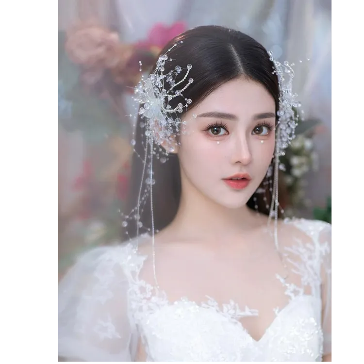 新娘发饰手工流苏对夹幻彩蝴蝶唯美婚纱礼服结婚头饰时尚侧边发夹