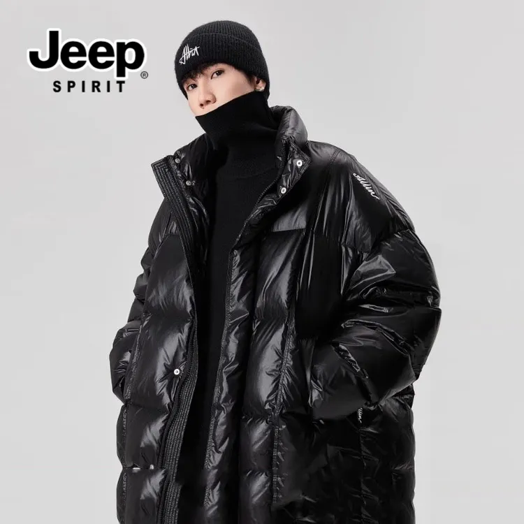 吉普黑色鸭绒羽绒服冬季面包服男士羽绒服最新款高级感男装爆款
