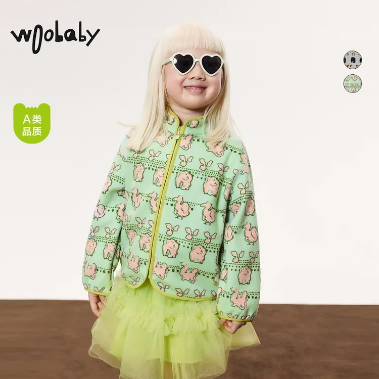 WB【动物印花摇粒绒】woobaby儿童外套秋冬加绒保暖上衣