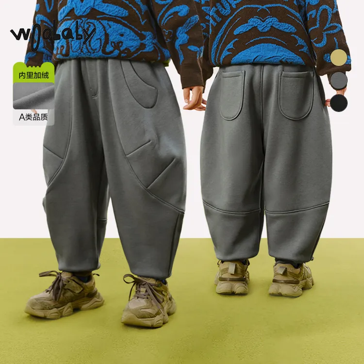 WB【加绒】woobaby儿童加绒保暖茧型运动休闲长裤WBC43O040102