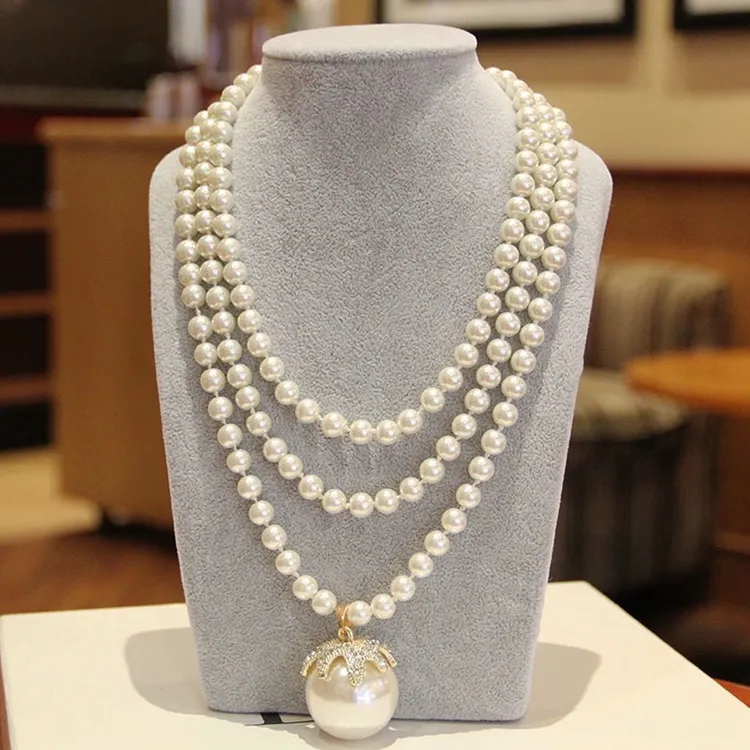 合金项链 法式气质大人造珍珠多层叠戴长款时尚装饰项链配饰女