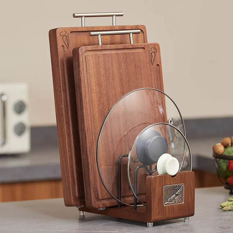 白蜡木实木厨房锅盖架锅置物架菜板家用台面坐式砧板案板架沥水架