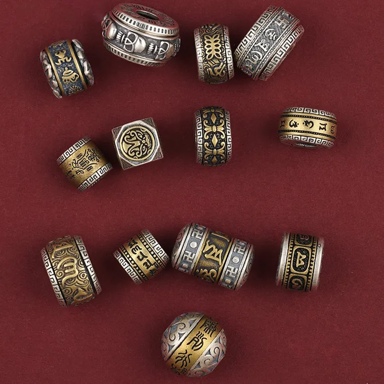 六字真言鼓珠复古藏式文玩手串隔珠桶珠可转动DIY编织配件