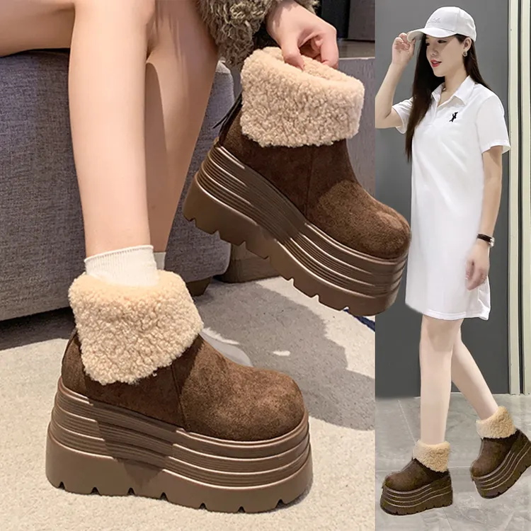 增高厚底皮毛一体雪地靴女2025新款冬季加绒保暖勃肯棉鞋毛毛短靴