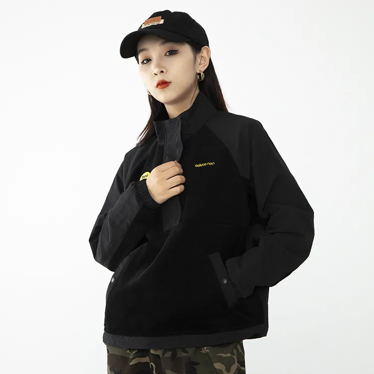 正品Adidas阿迪达斯秋季女子简约休闲运动宽松立领夹克外套H58044