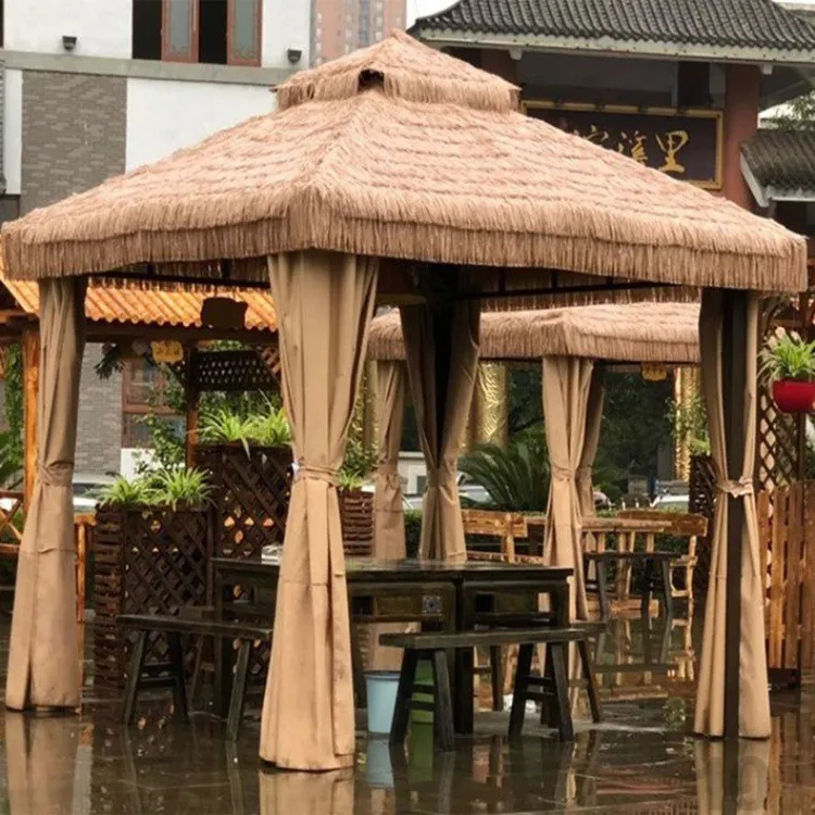户外庭院休闲茅草凉亭室外农庄果园仿真稻草遮阳棚露天农家