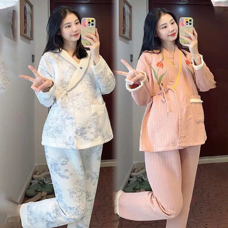 中式空气棉月子服秋冬加厚孕妇睡衣哺乳喂奶家居服产检服待产服