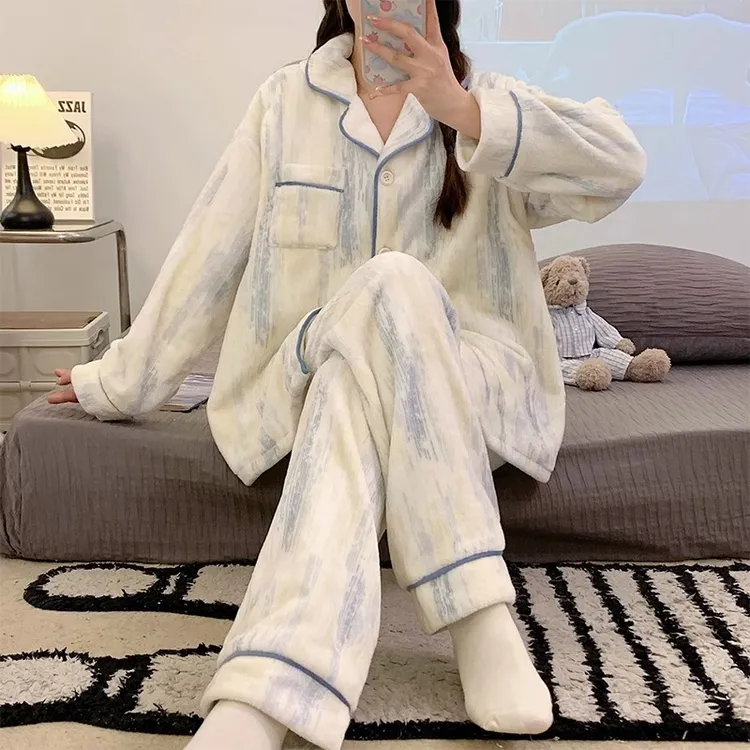 孕妇睡衣秋冬季加厚加绒法兰绒两件套产后月子服珊瑚绒哺乳11月份