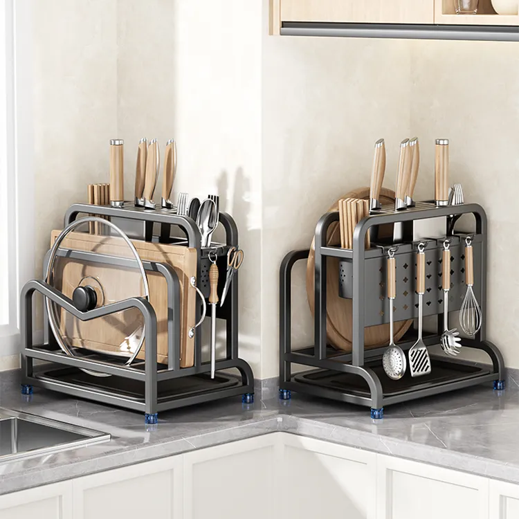 304不锈钢多功能家用菜刀锅盖案板收纳架筷子台面沥水刀具置物架