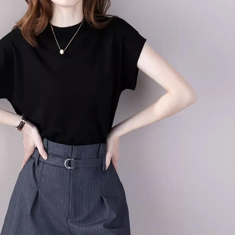 佐朗格奴/圆领纯色设计感小飞袖T恤衫女夏季宽松多色清凉短袖上衣