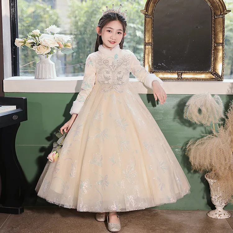 儿童礼服公主裙秋冬加厚女童生日花童婚礼主持人小女孩钢琴演出服