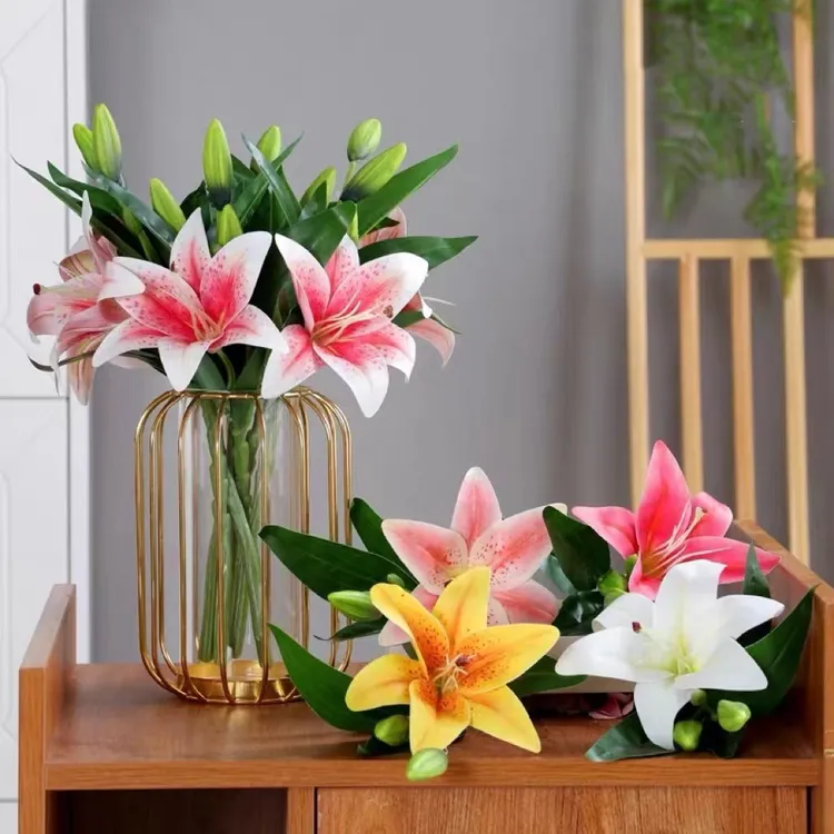 新款手感保湿百合 仿真花 胶布假花居家摄影婚礼布置酒店厂家直销