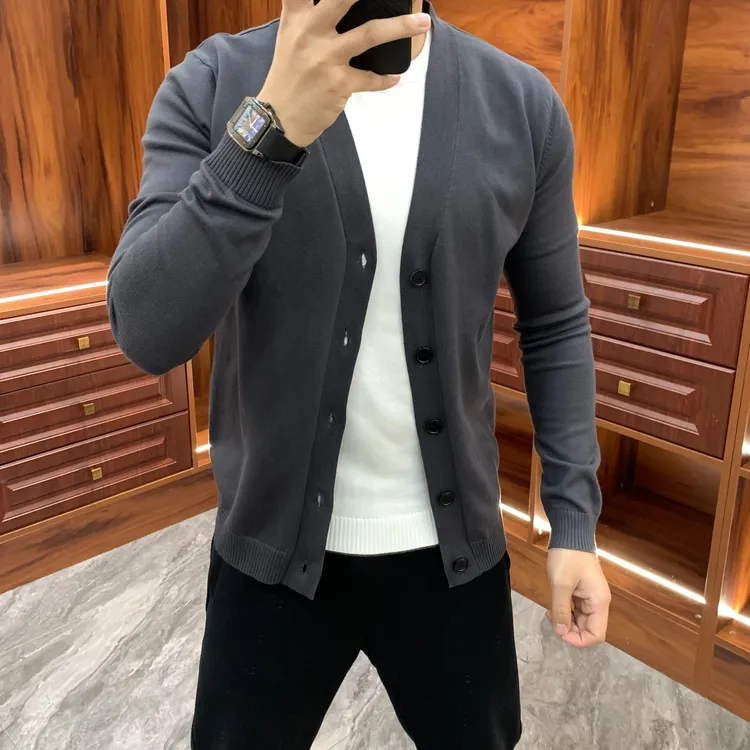 针织开衫男春秋季韩版简约潮流休闲外穿薄款高档男士针织毛衣外套