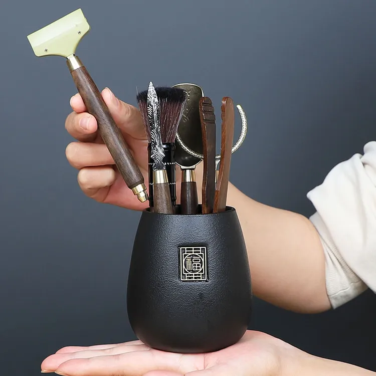 茶具茶道六君子零配件茶针茶筒茶勺茶夹高端黑檀实木质升夹款家用