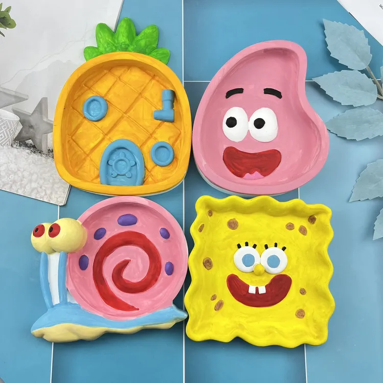 石膏娃娃盘子涂鸦海绵宝宝派大星系列白坯涂色玩具纯手工纯手工