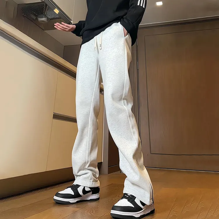 秋冬男款拉链直筒运动裤灰色卫裤高个子男生微喇显高加长休闲裤子
