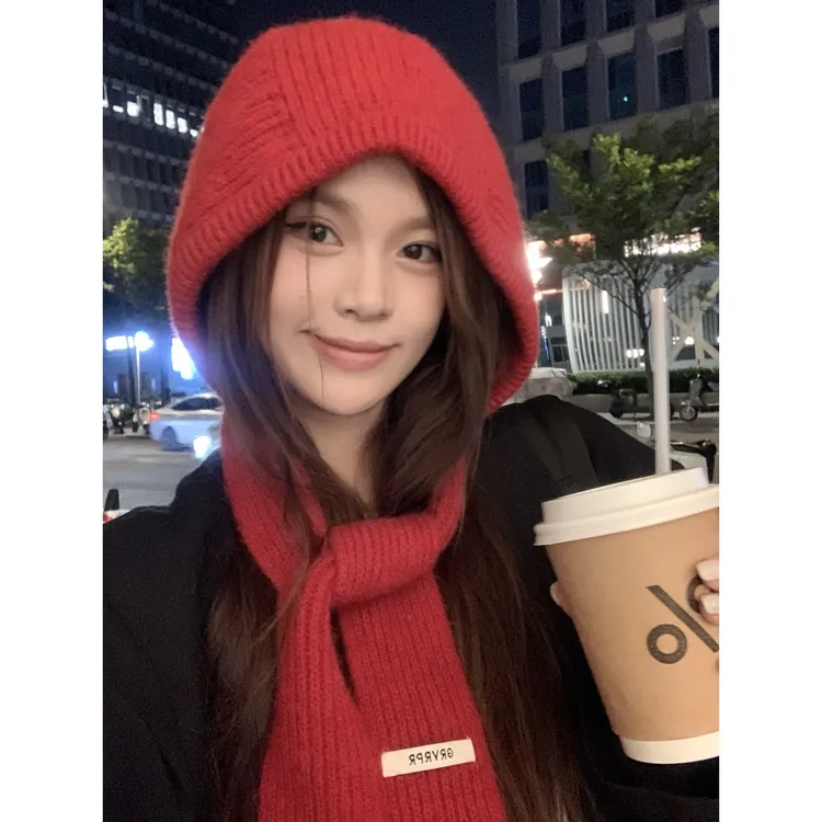 double i i 软糯多色巴拉克拉法帽子女秋冬针织套头围脖毛线帽