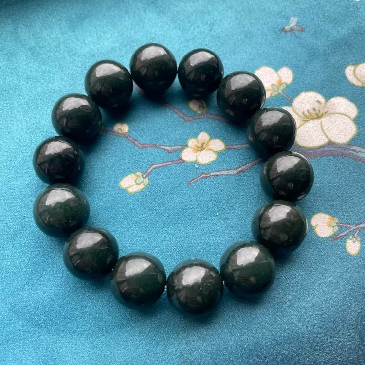 和田玉手串 圆珠男士手串 直径16MM 和田青玉手串