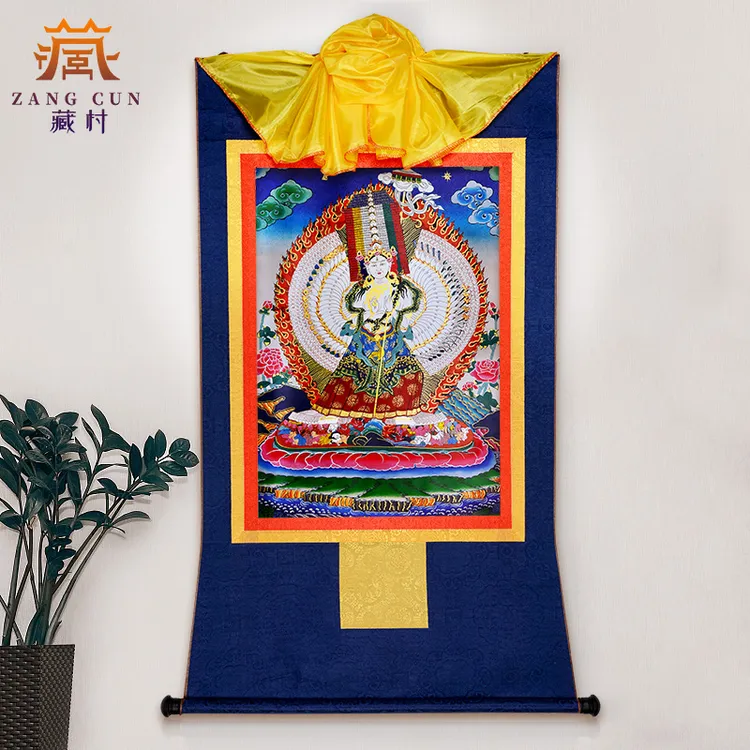 藏村《大白伞盖镀金唐卡》西藏唐卡家居唐卡装饰画玄关唐卡挂画