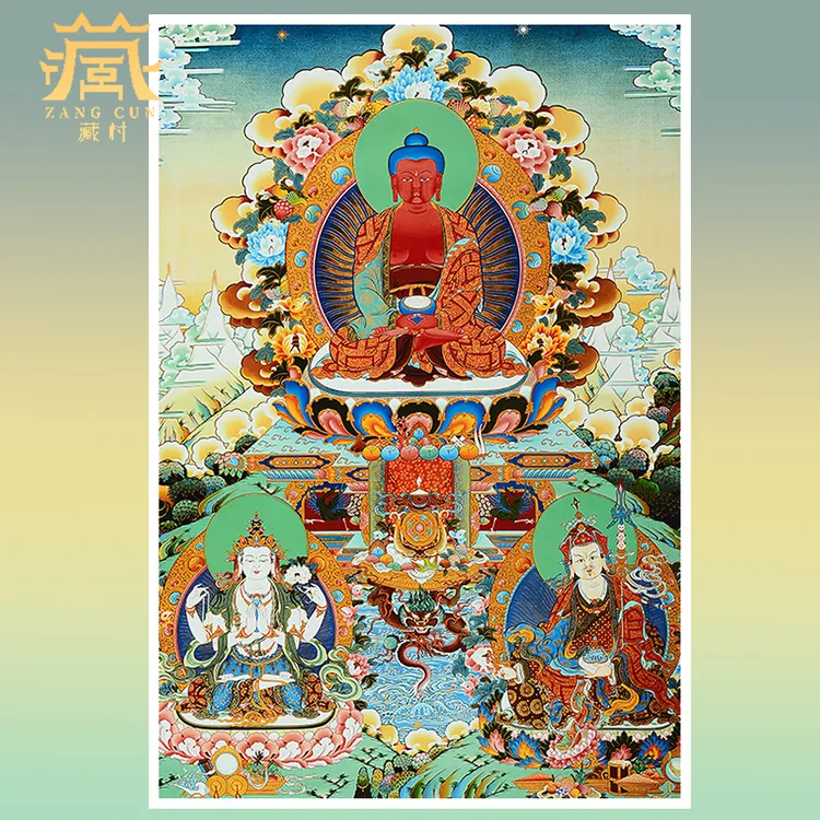 藏村《阿弥陀佛唐卡装饰画》藏式装裱矿物颜料画心现代艺术客厅挂画