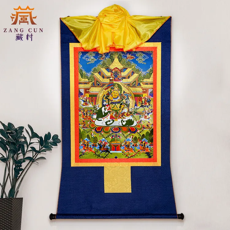 藏村《财宝天王唐卡》镀金财神唐卡挂画家居玄关藏式唐卡装饰画