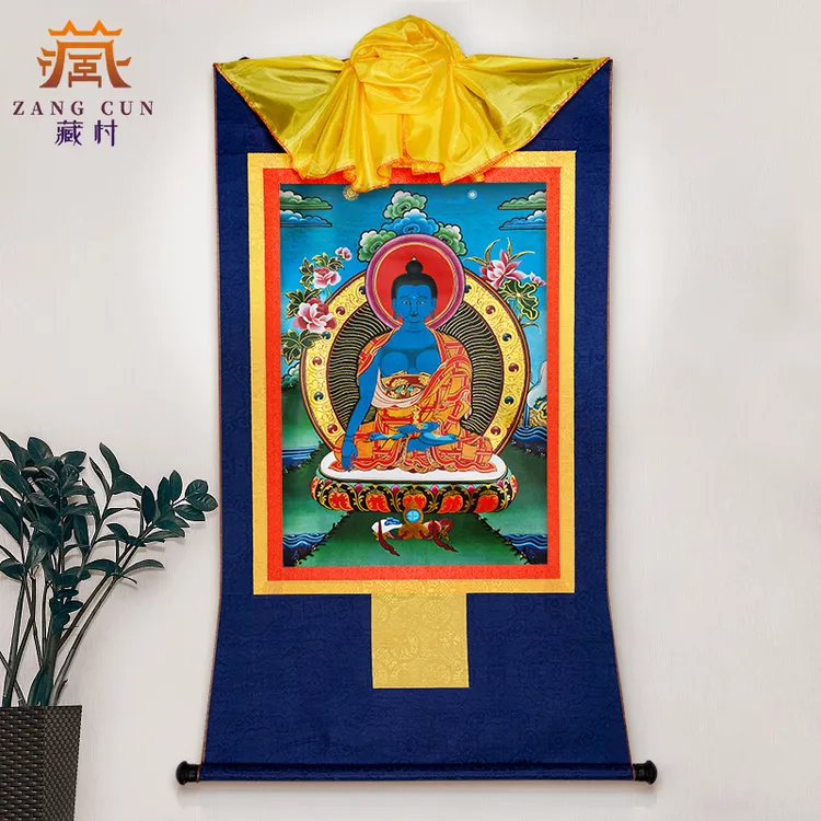 藏村《释迦摩尼门祖巴唐卡》家居镀金唐卡装饰画西藏室内唐卡挂画