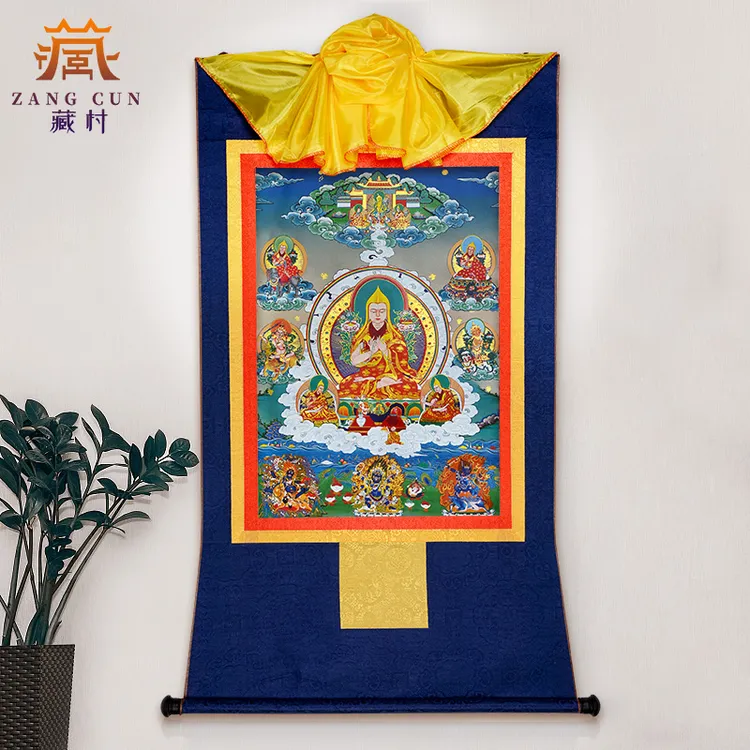 藏村《宗喀巴镀金唐卡》西藏唐卡家居唐卡装饰画客厅唐卡挂画