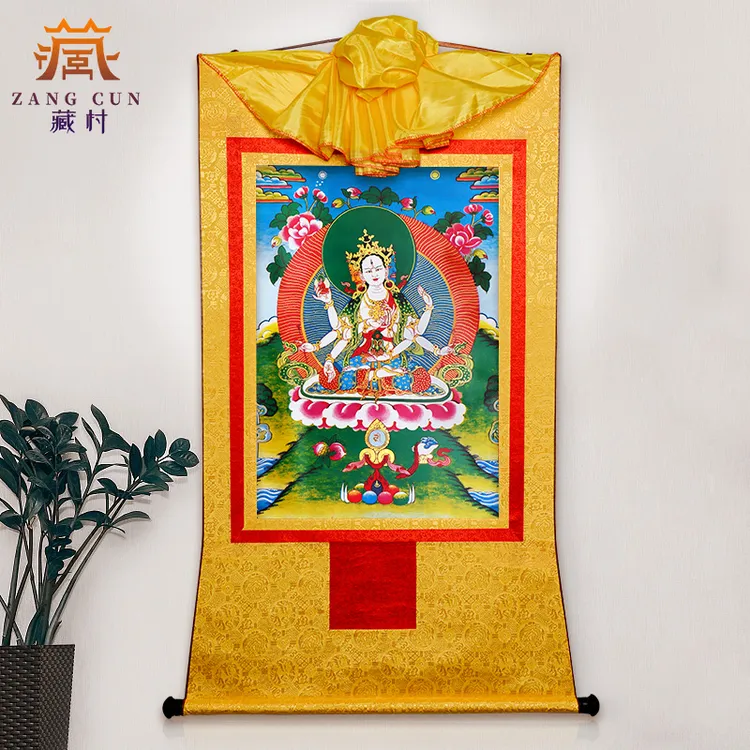藏村《尊胜镀金唐卡》家居唐卡装饰画西藏唐卡挂画室内玄关壁画