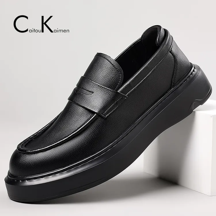 皮鞋男真皮软皮新款休闲厚底鞋子男士男款软底商务一脚蹬爸爸男鞋