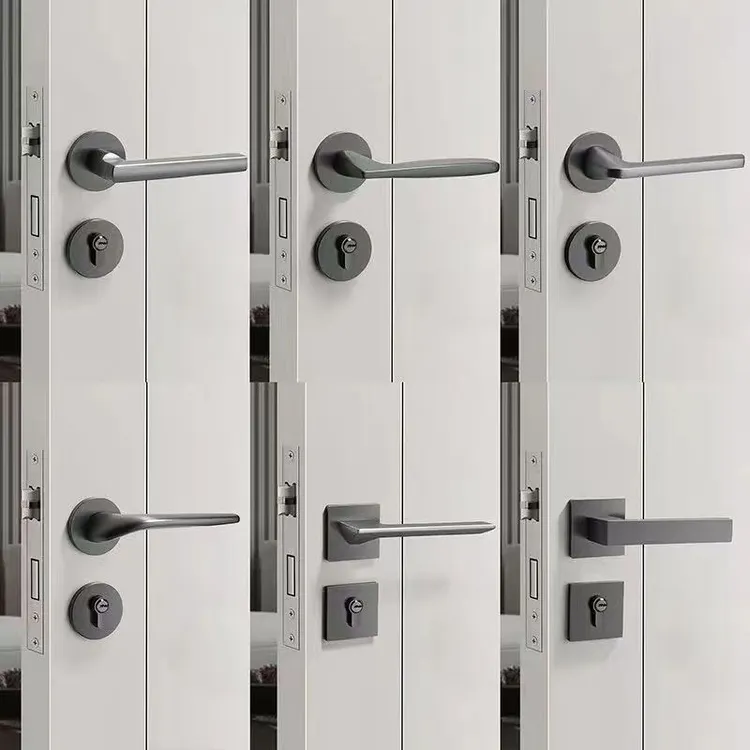 门锁室内卧室房门锁现代家用锁具磁吸静音门把手分体黑灰色木门锁