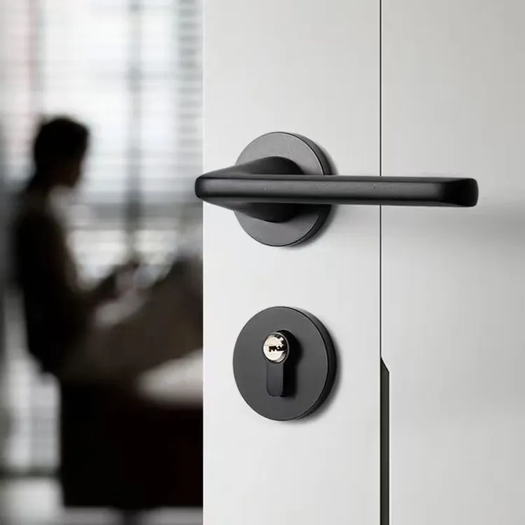 门锁室内卧室房门锁现代家用锁具磁吸静音门把手分体黑灰色木门锁