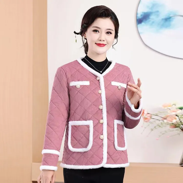 冬季女士妈妈装棉衣秋冬季保暖加绒外穿小棉袄