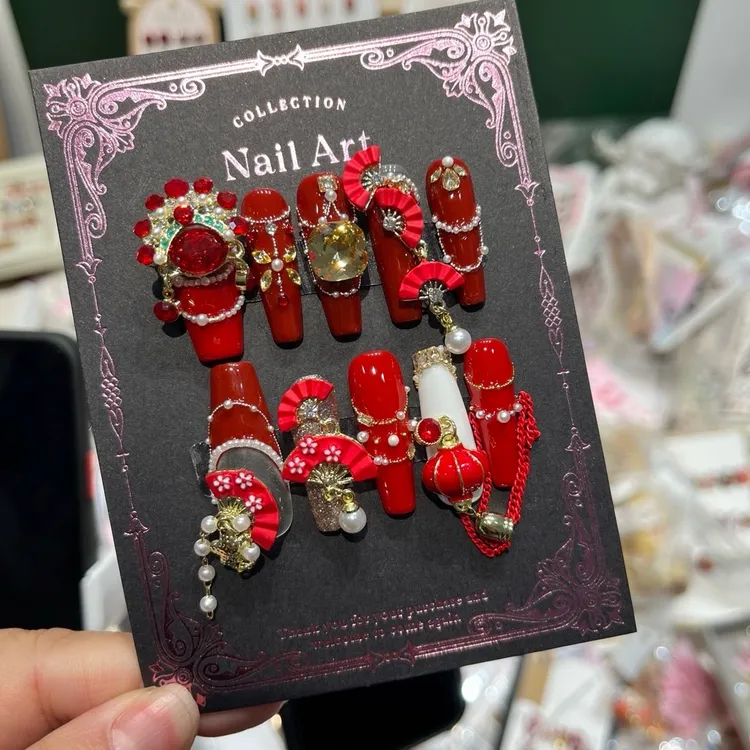 原创手工穿戴甲大圣娶亲国潮美甲贴片