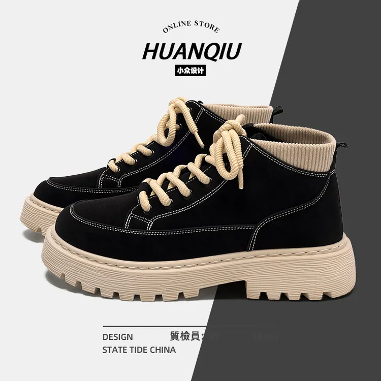 环球英伦风黑色马丁靴男2025新款秋冬潮流工装机车靴百搭韩版男鞋