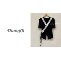 【斜花边上衣】气质时尚休闲百搭显瘦黑色高级感上衣K112卡码拍大