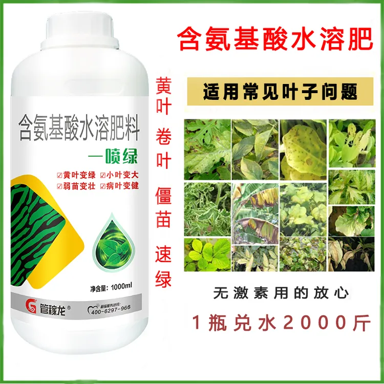 管稼龙黄叶小叶弱苗一喷绿氨基酸叶面肥蔬菜补充花卉一喷绿水溶肥