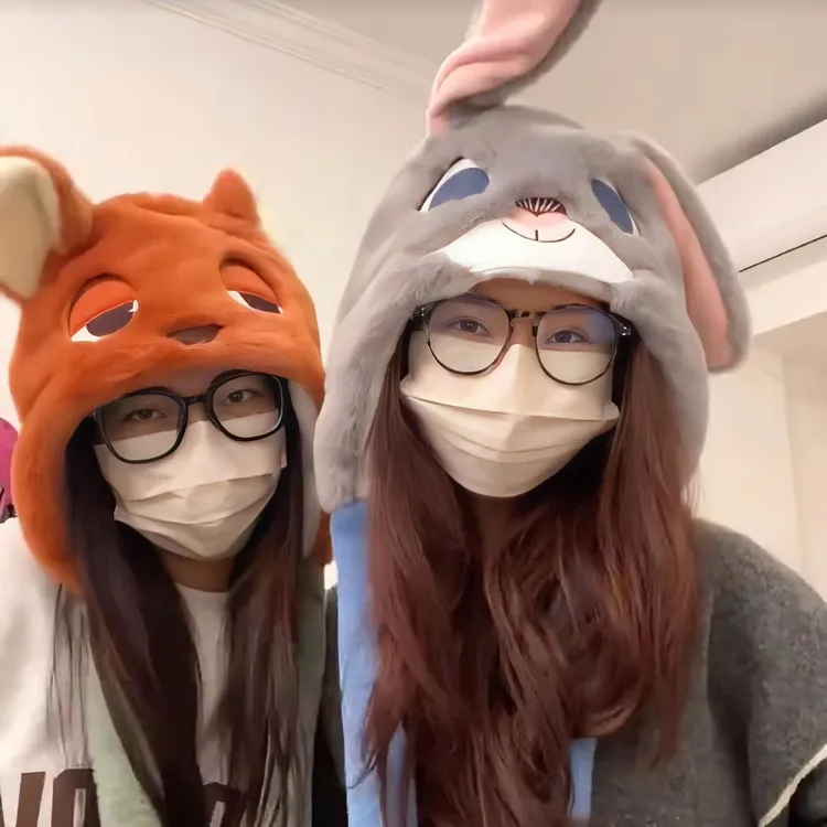 尼克兔子狐狸朱迪帽子秋冬款保暖帽子捏一捏耳朵可动可爱情侣帽子