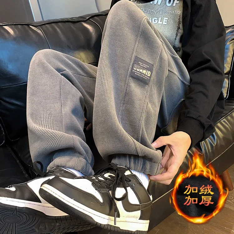 灯芯绒男女卫裤宽松大码束脚裤韩版潮流休闲裤秋冬加绒加厚休闲裤