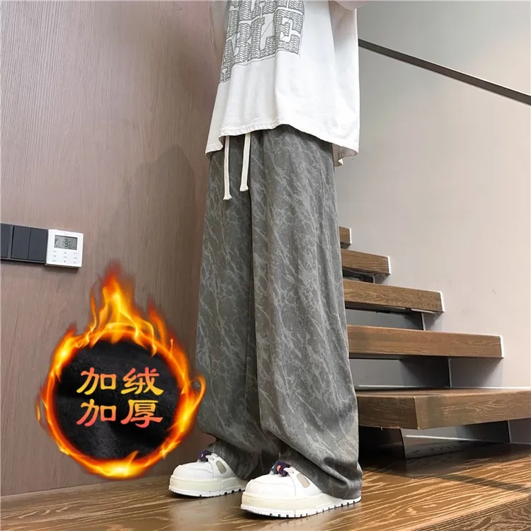 灯芯绒扎染休闲裤子男加绒加厚秋冬款潮牌痞帅长裤宽松直筒阔腿裤
