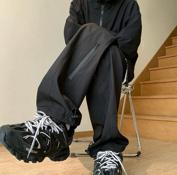 男女美式vibe机能阔腿冲锋裤防风防水登山工装裤子加绒加厚宽松型