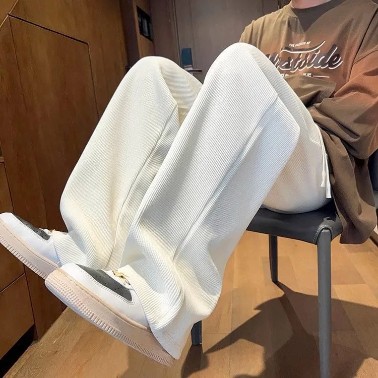 灯芯绒裤子男春季美式休闲裤阔腿拖地垂感潮牌宽松直筒休闲运动裤