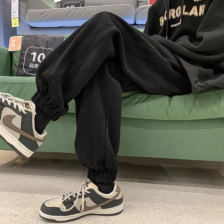 oversize春秋休闲束脚卫裤男宽松秋冬季潮牌灰色重磅加绒运动裤子