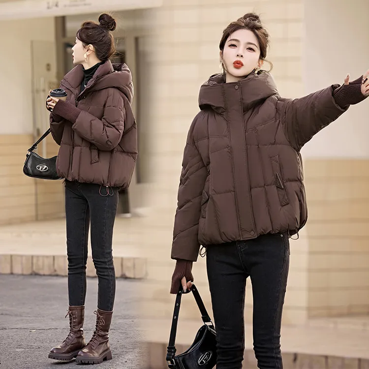 韩版冬装新款小个子连帽宽松休闲冬季百搭保暖短款白鸭绒羽绒服