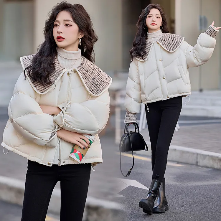 小个子韩版时尚宽松大翻领洋气减龄小香风短款白鸭绒预防冬季新款
